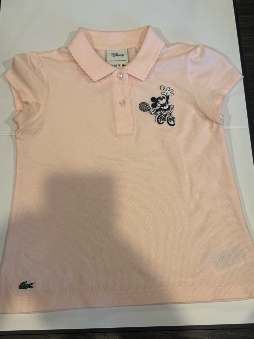 Lacoste Girls' Pink Polo Top wwith Minnie Tennis Patch